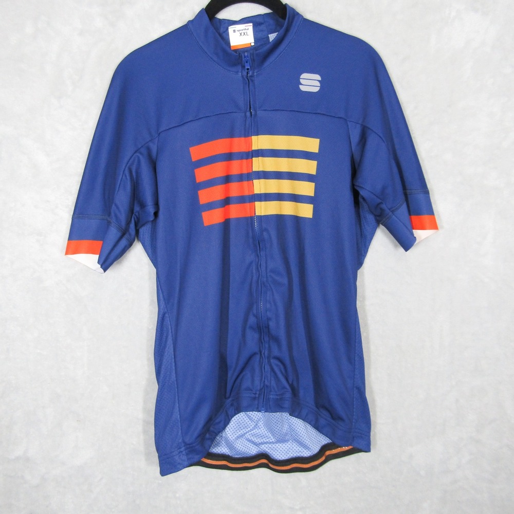 Sportful Mens Cycling Jersey Blue XXL Short Sleeve Full Zip Made in Romania